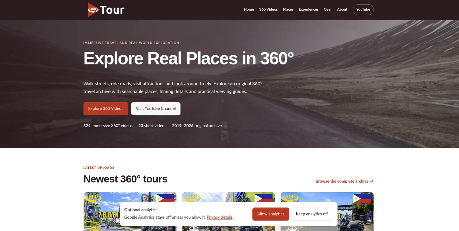 Homepage screenshot of 360tour.tv