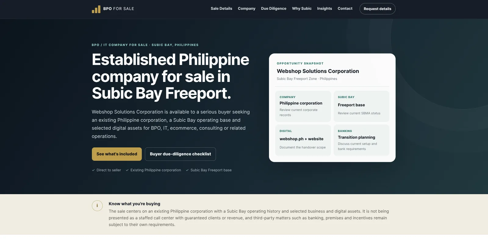 Homepage screenshot of bpoforsale.com