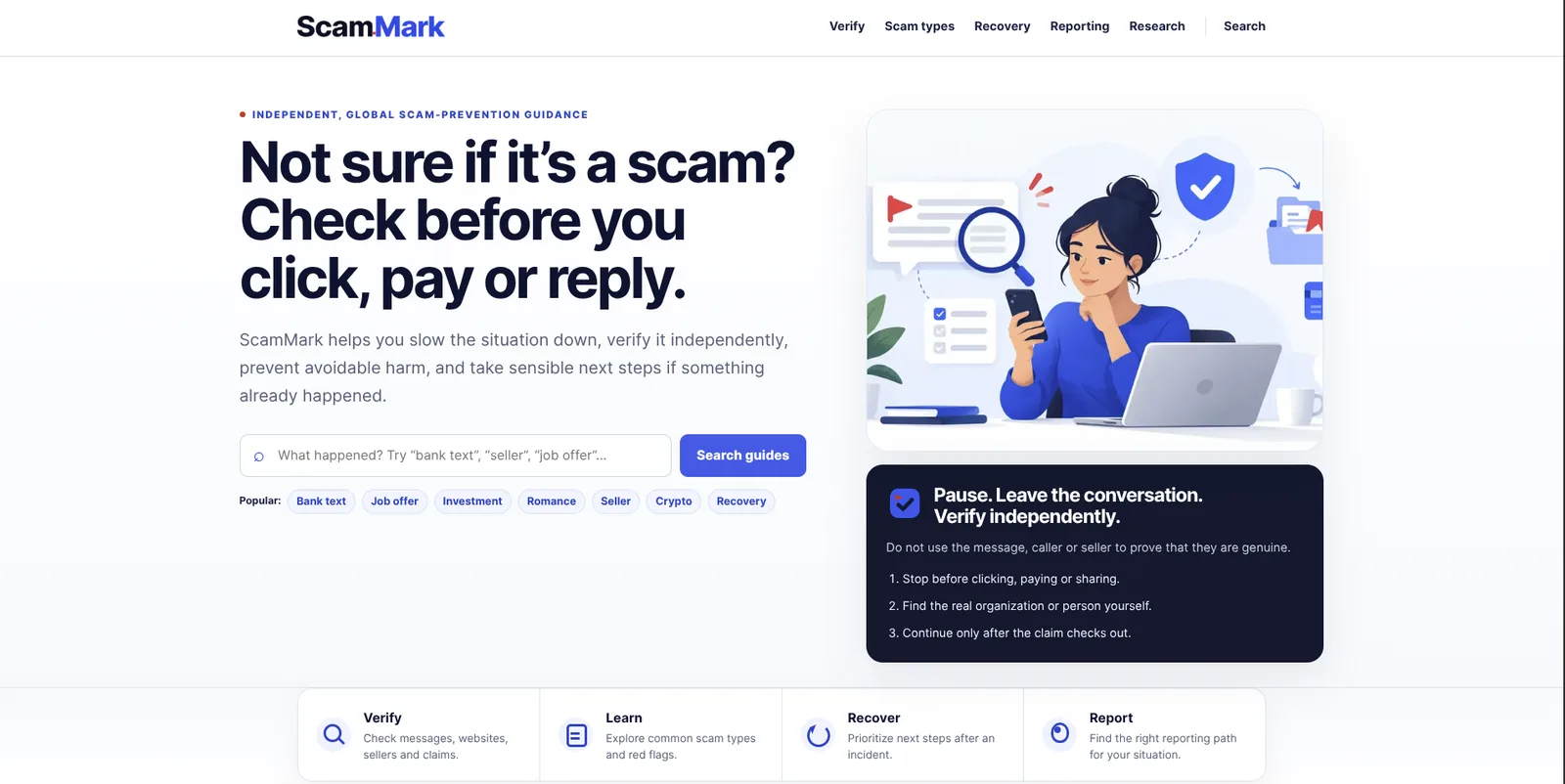 Homepage screenshot of scammark.com